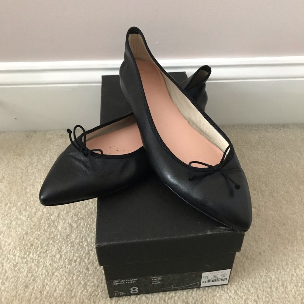 J Crew Black leather ballet flats